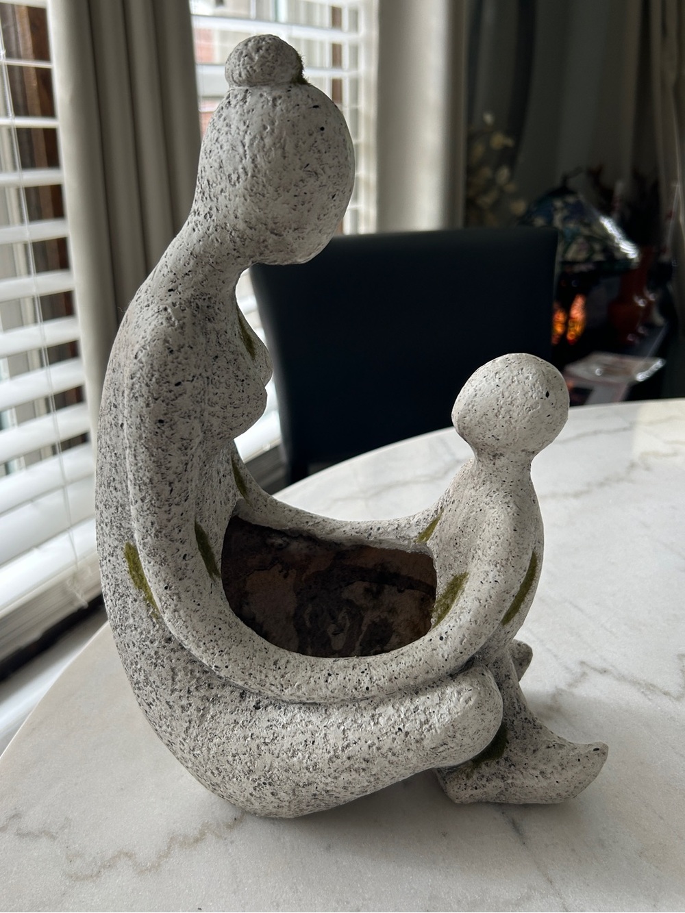 Abstract Mother and Child Faux Stone Planter w/Drainage